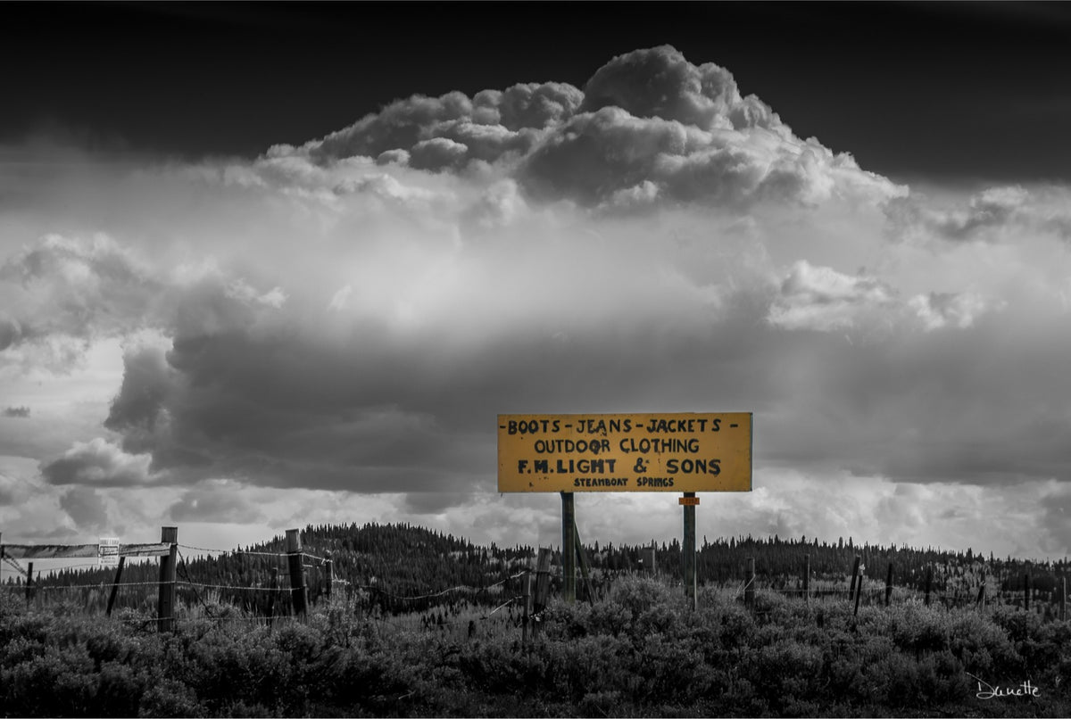 F.M. Light & Sons Sign, Steamboat Springs – Black and White Landscape Print