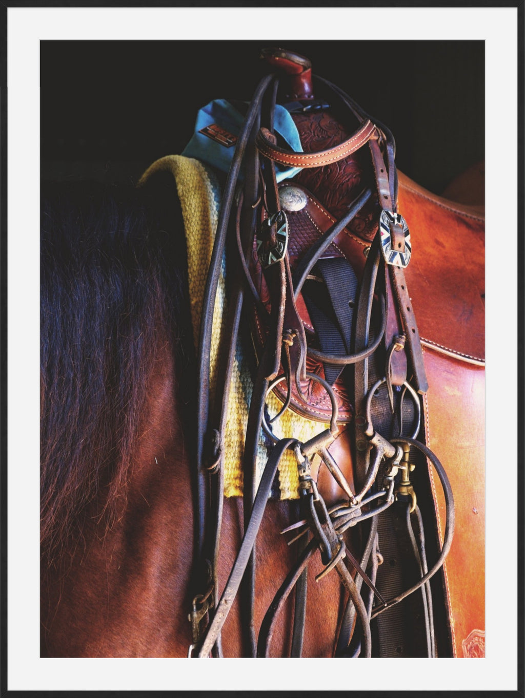 Western Saddle and Bridle on a Chestnut Horse — Equestrian Photo